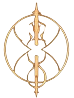 GHOSTS SEE ME gold medallion, an ornamental gold circle with a vertical spire